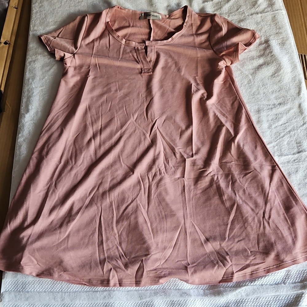 TOMSWARE Pink Short Sleeve A-Line Dress Knit Polyester Rayon Spandex Size M